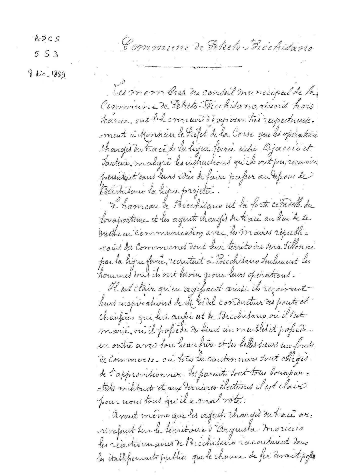 Lettre au préfet d'ajaccio page 1